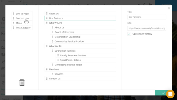 Screenshot of custom link fields